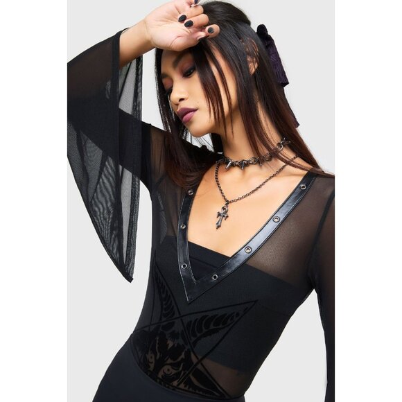 Killstar Mephistar Bodysuit Womens M L XL Baphomet Witchy Black Pentagram NWT - Picture 3 of 4